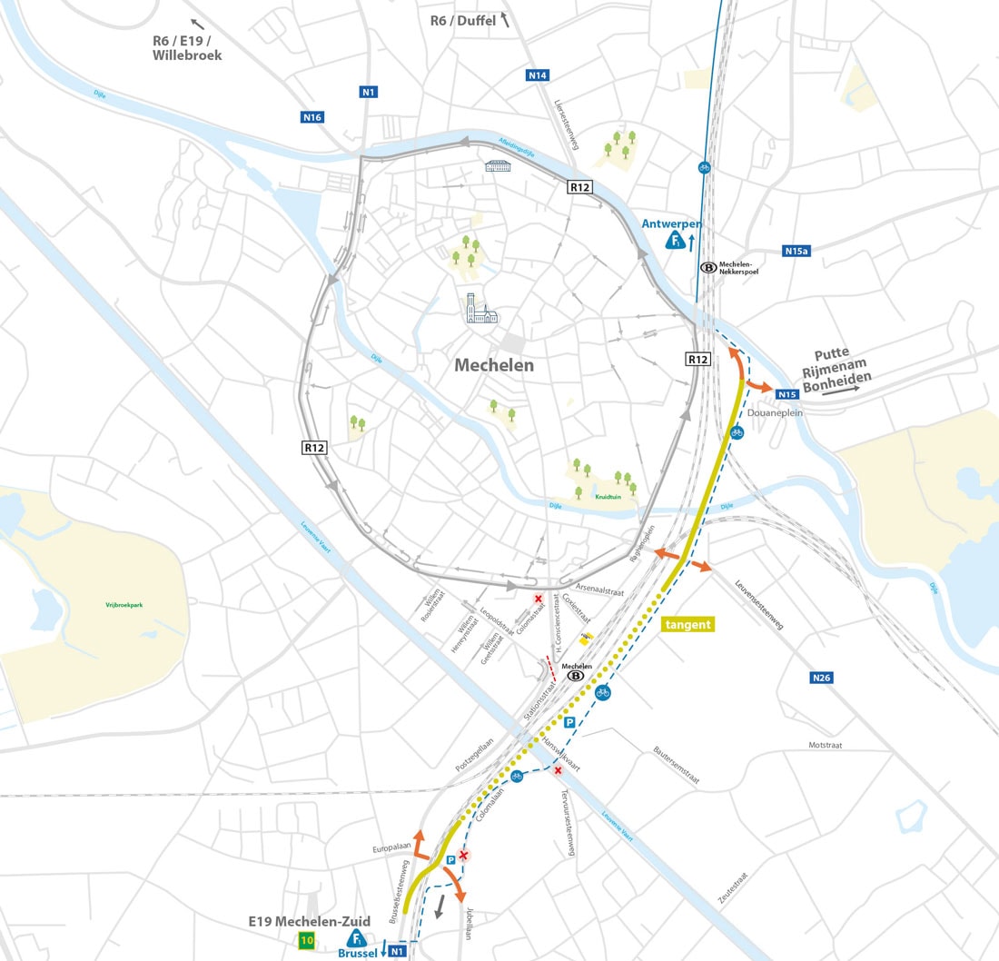 Kaart tangent en Margaretatunnel - Mechelen in beweging
